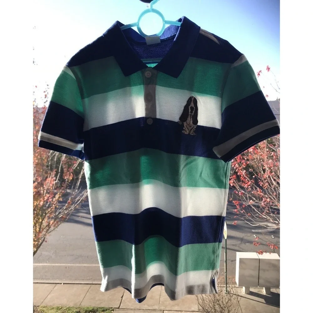 Hush Puppies Polo Shirt and Shorts Set Kids Boys Size 7-8 Blue‎ Green Striped